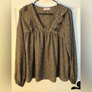 ANDREE BY UNIT Leopard Print Ruffle Blouse